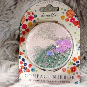 Danielle Creations Blooming Like a Boss purple and glitter compact mirror NWT